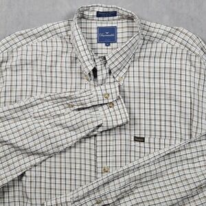 Faconnable Button Down Shirt Mens‎ XL White Plaid Long Sleeve Cotton Made in USA